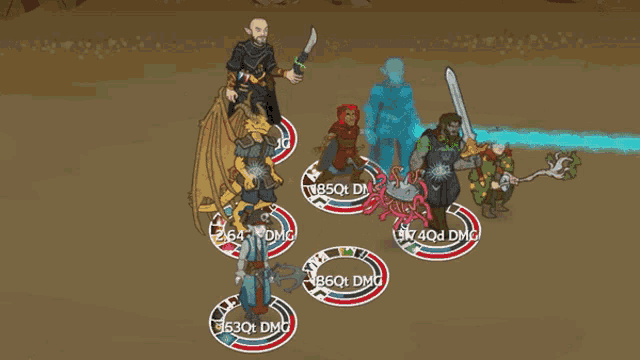 a group of cartoon characters are standing in a circle with the letters dmg on the bottom