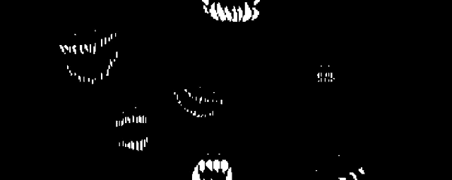 a black and white image of a person 's face with teeth and a mouth .