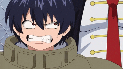 a cartoon character making an angry face with a red tie