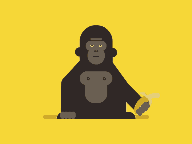 an illustration of a gorilla holding a banana and giving the middle finger