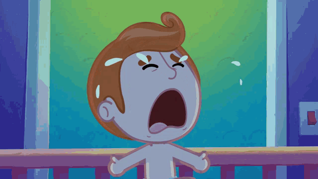 a cartoon drawing of a boy crying with his eyes closed