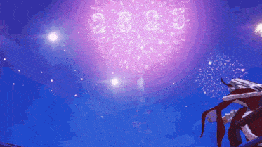 a purple fireworks display with the number 2025 written in white