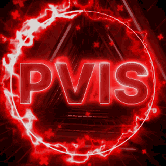 the word pvis is surrounded by a circle of red lightning