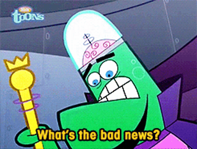 a cartoon character says what 's the bad news while holding a key