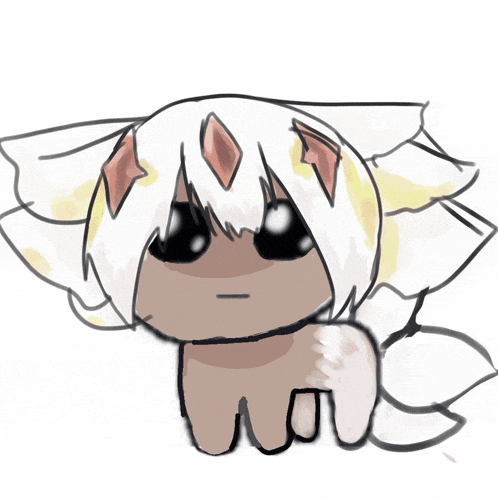a drawing of a cat with white hair and a black eye
