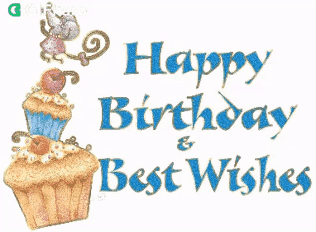 a birthday card with a cupcake and the words happy birthday & best wishes