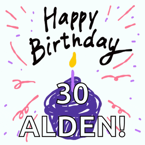 a birthday card with a purple cupcake and the name alden