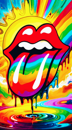 a colorful painting of a rolling stones tongue