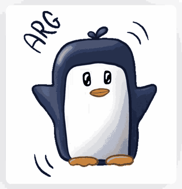 a cartoon of a penguin with the word arg written above it