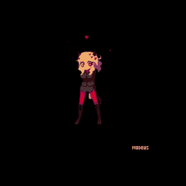 a pixel art of a girl with horns and the word hell