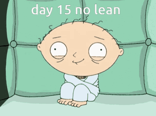 a cartoon character sitting on a couch with the words day 15 no lean