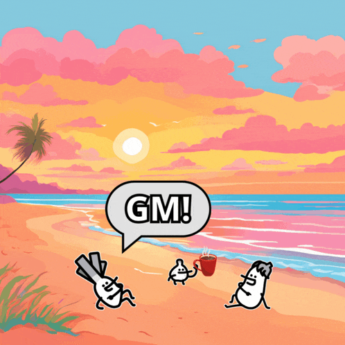 a rooster with a speech bubble that says gm on it
