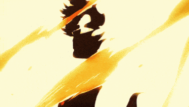 a painting of a yellow and orange background with feathers flying in the air