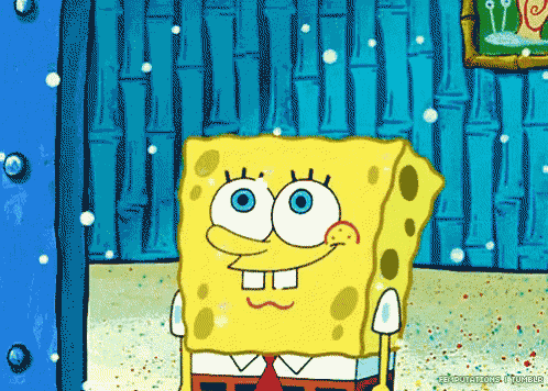 a cartoon of spongebob squarepants standing in front of a blue door
