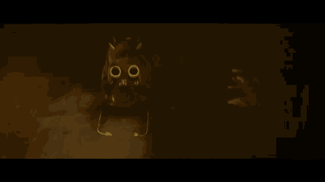 a person wearing a gas mask is standing in the dark .