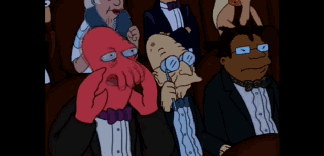 a group of cartoon characters in tuxedos and bow ties