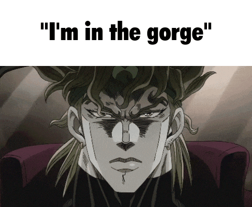 a cartoon character with the words " i 'm in the gorge "