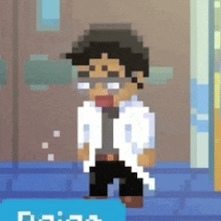 a pixel art of a man in a lab coat
