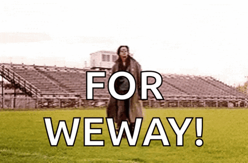 a woman in a trench coat stands in a field with the words for weway