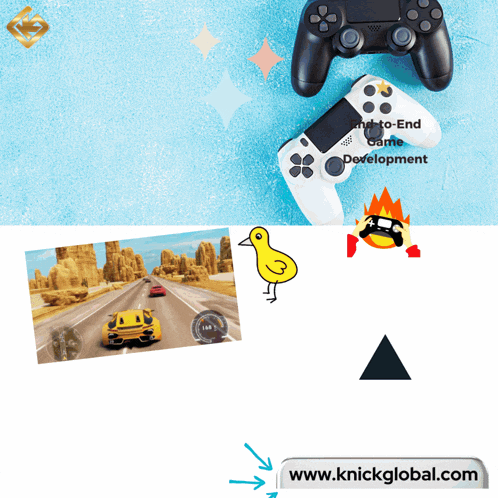 a website for knickglobal.com is shown on a blue background