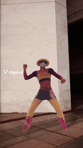 a person in a superhero costume is standing in front of a wall with a viggle.ai logo on the bottom