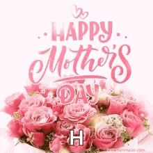 happy mother 's day greeting card with a bouquet of pink roses