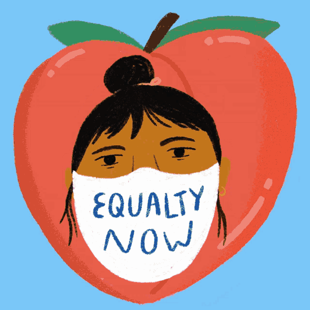 an illustration of a person wearing a mask that says equality now
