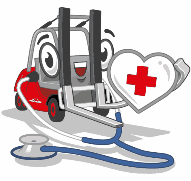 a linde forklift is holding a heart and a stethoscope around it