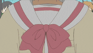 a group of anime characters are gathered around a girl with x / x on her face