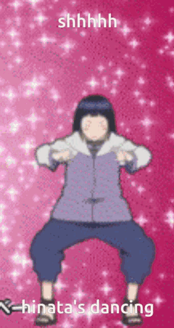 a girl is dancing on a pink background with the words hinata 's dancing on the bottom
