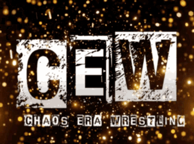 a logo for chaos era wrestling is shown on a dark background