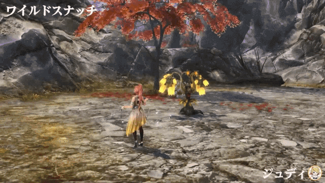 a woman in a video game is standing in front of a tree with chinese writing