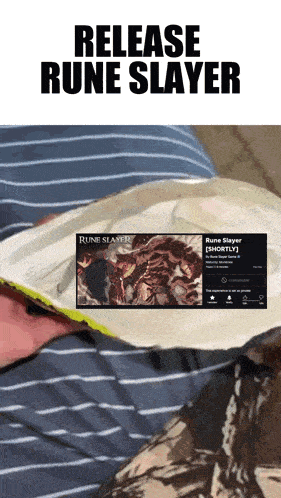 a person is holding a bag of rune slayer shortly