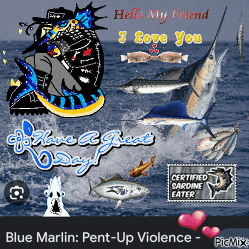 a picture of a blue marlin that says i love you