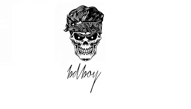 a black and white drawing of a skull with a bandana on its head .