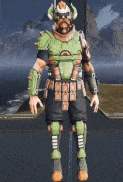 a man with a beard and horns is wearing a green armored suit