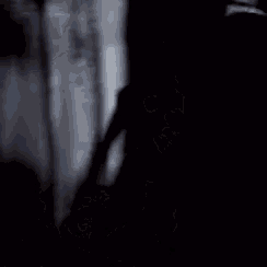 a silhouette of a person standing in a dark room with a blurred background .