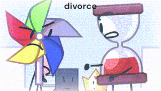 a cartoon drawing of a windmill and an hourglass with the word divorce written on the bottom