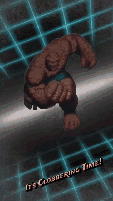 a cartoon of the thing with the words it 's clobbering time below him