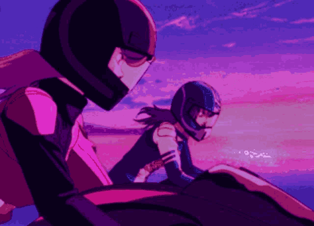 a man and a woman are riding a motorcycle in a pixelated cartoon