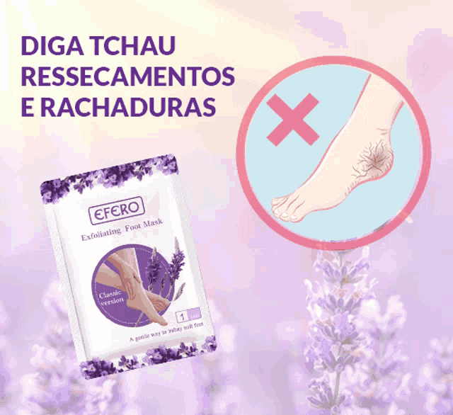 a package of efero exfoliating foot mask with a picture of a cracked foot