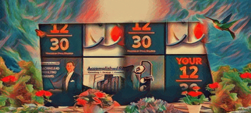 a painting of a slot machine that says your 12 on the bottom