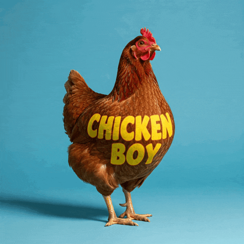 a chicken with the words chicken boy painted on it