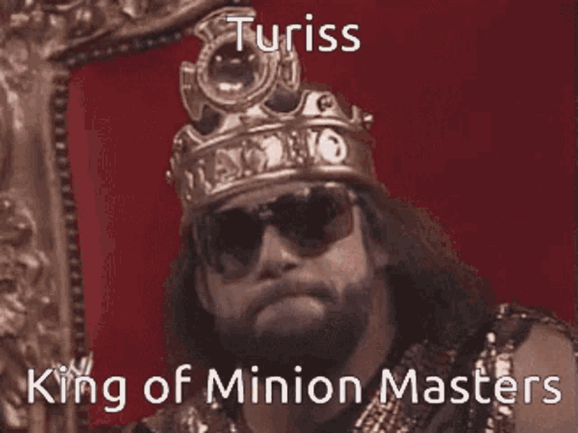 a man with a beard wearing a king 's crown and sunglasses