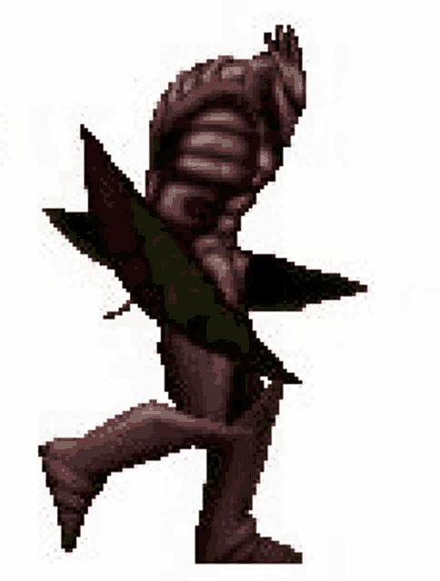 a pixel art drawing of a monster holding a plant in his hand .