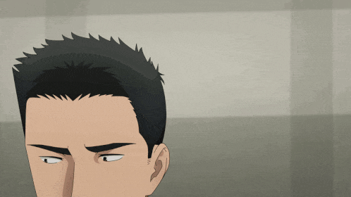 a cartoon of two men looking at each other with one making a funny face