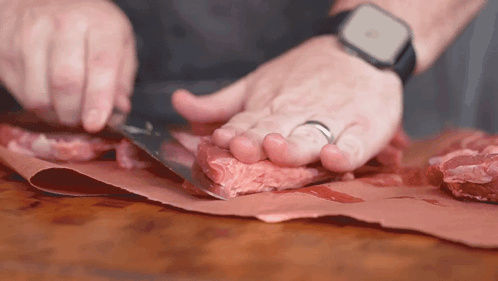 Cutting Meat The Hungry Hussey GIF - Cutting Meat The Hungry Hussey Slicing Meat GIFs