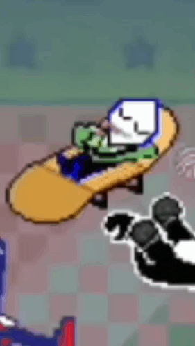 a cartoon character is riding a skateboard in a game .