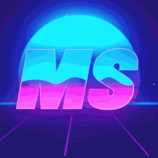a neon sign that says ms in front of a sun