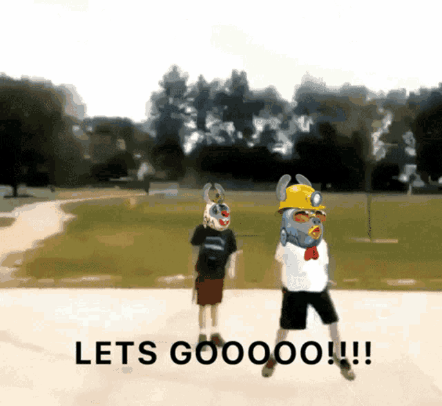 a cartoon of two kids dancing with the words let 's gooooo !!! above them
